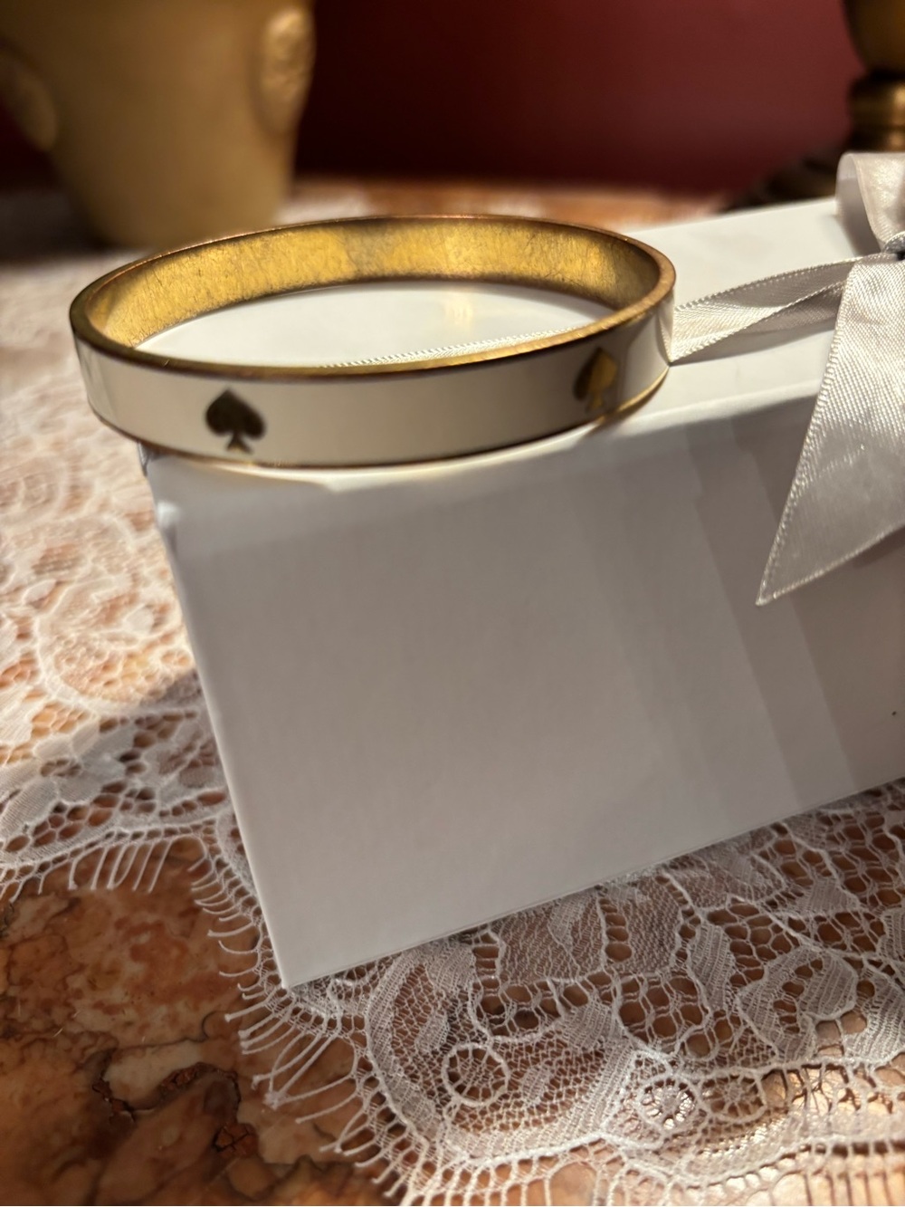 kate spade White Enamel and Gold Spade Motif Bangle
